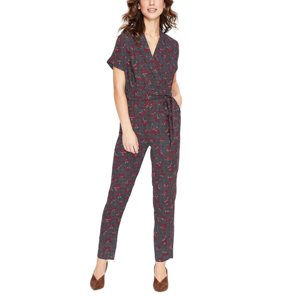 Boden Gray and Red Floral Jumpsuit